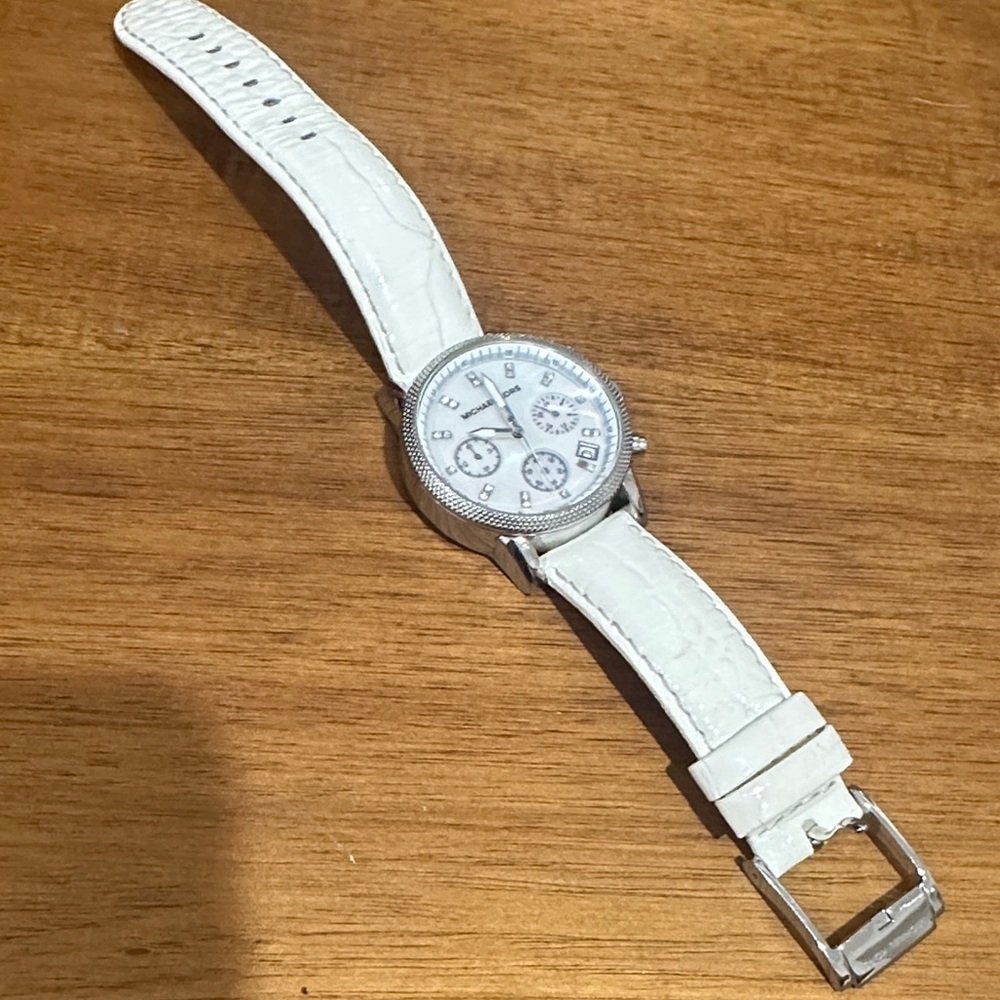 Michael Kors White Leather Strap Watch